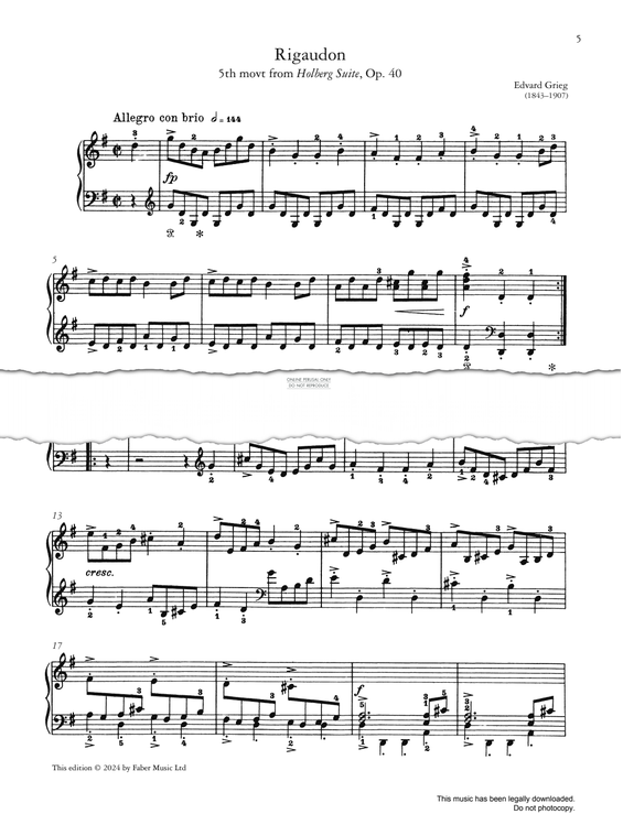 Produktgalerie: Seite 1 von 1 Rigaudon (5th movt (from Holberg Suite, Op. 40), Edvard Grieg, Klavier