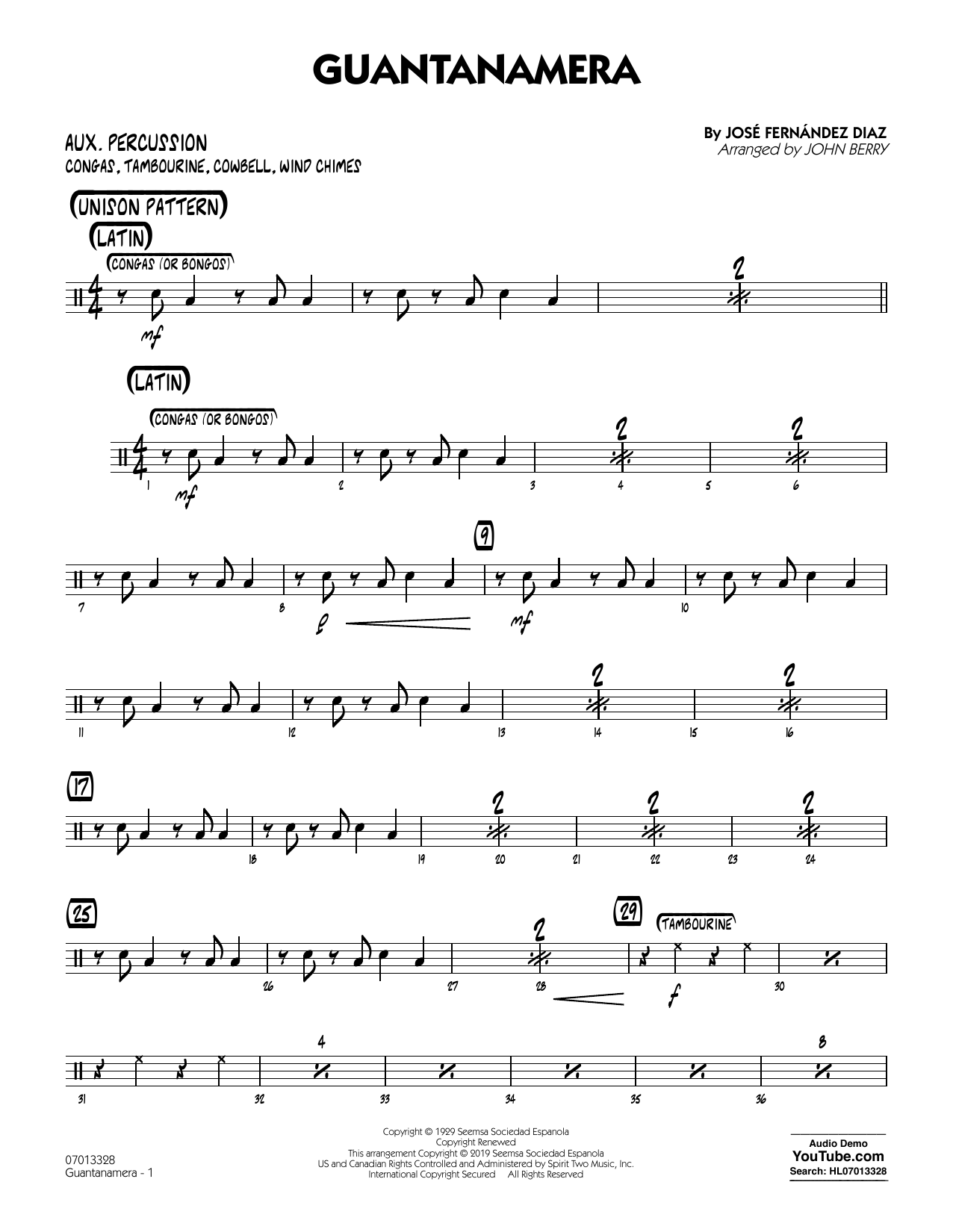 Produktgalerie: Seite 1 von 1 Guantanamera (arr. John Berry) - Aux Percussion, 