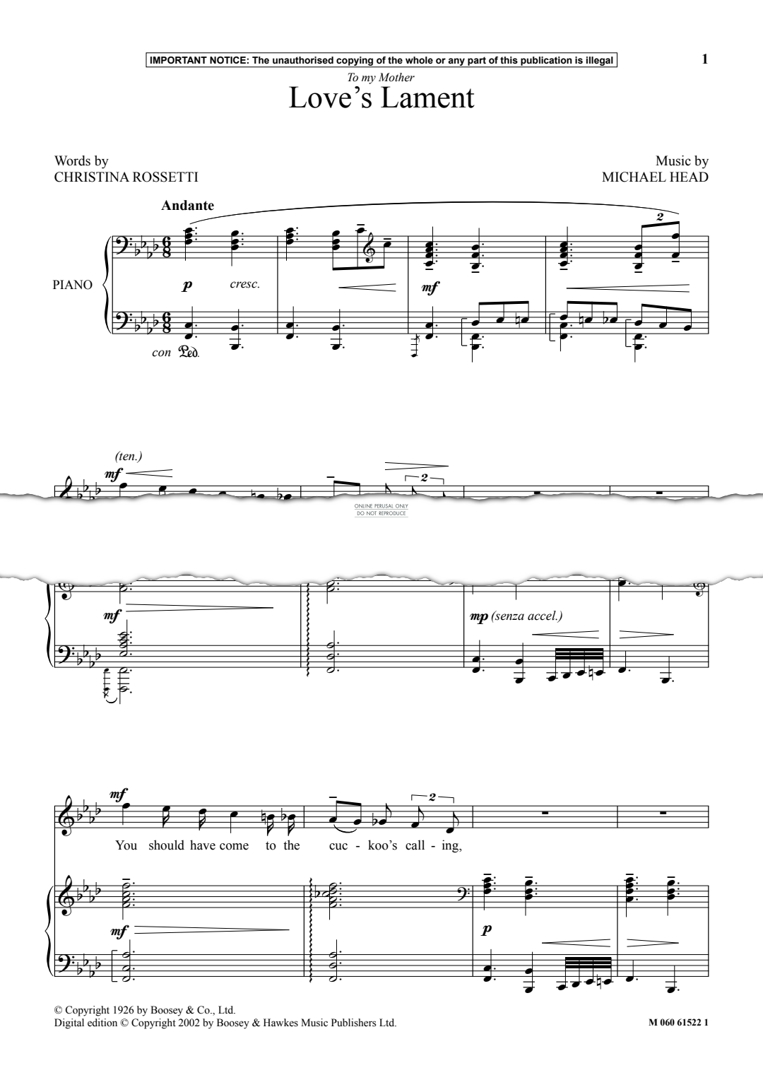 Produktgalerie: Seite 1 von 1 Love’s Lament, Michael Head, Gesang, Klavier