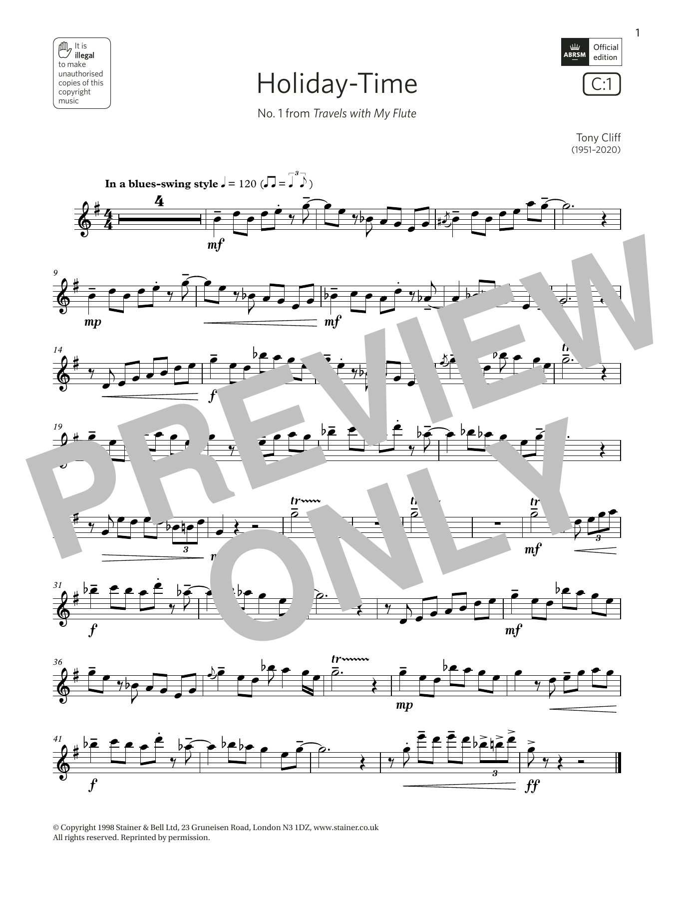Product gallery: Page 1 of 1 Holiday-Time (from Travels with My Flute) (Grade 4 List C1 from the ABRSM Flute syllabus from 2022), Tony Cliff
