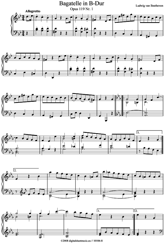 Product picture to: Bagatelle in B-Dur Opus 119 Nr. 1Ludwig van Beethoven