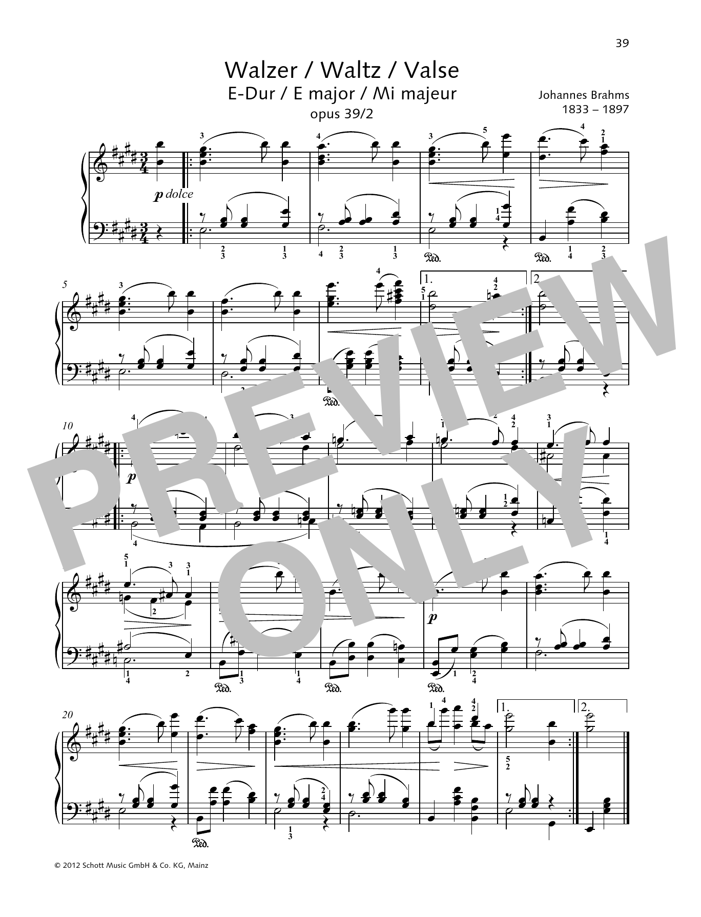 Produktgalerie: Seite 1 von 1 Waltz E major, Johannes Brahms, Klavier