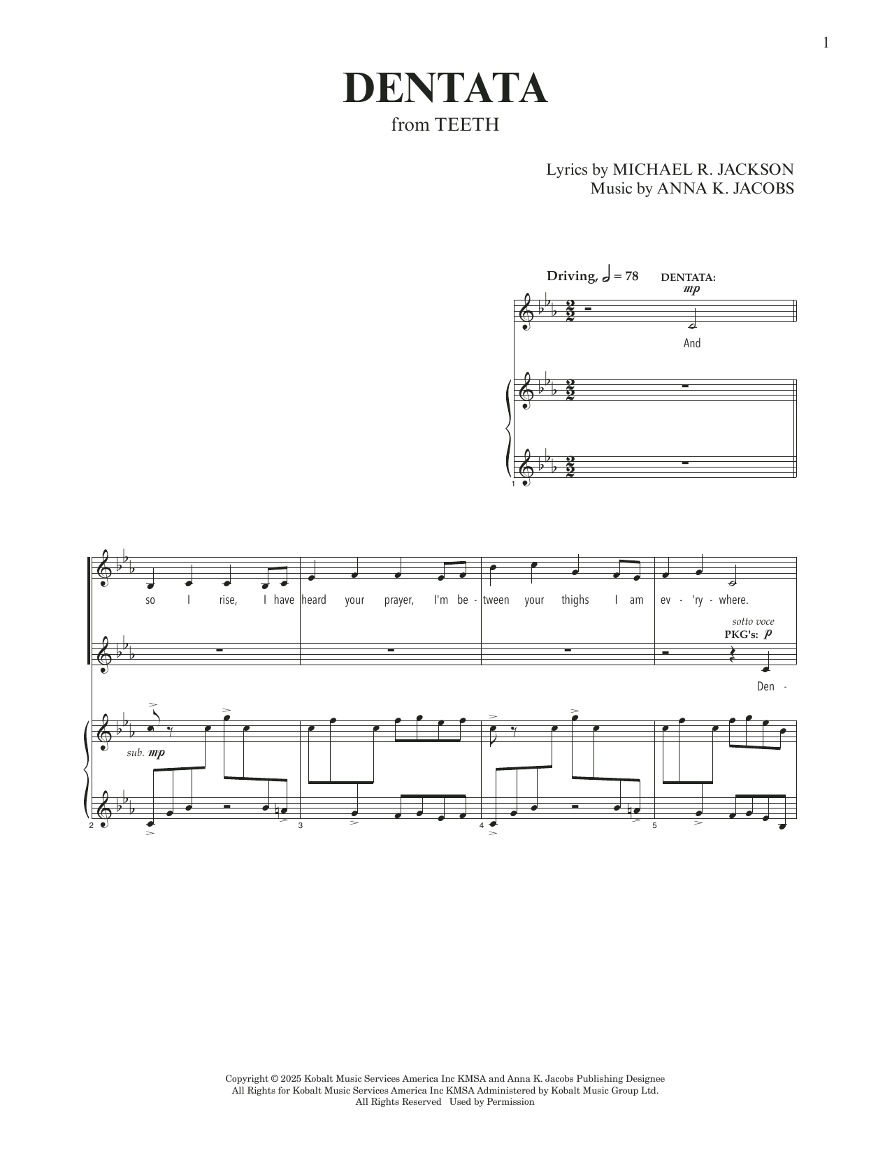 Produktgalerie: Seite 1 von 1 Dentata (from Teeth), Anna K. Jacobs and Michael R. Jackson, Gesang, Klavier