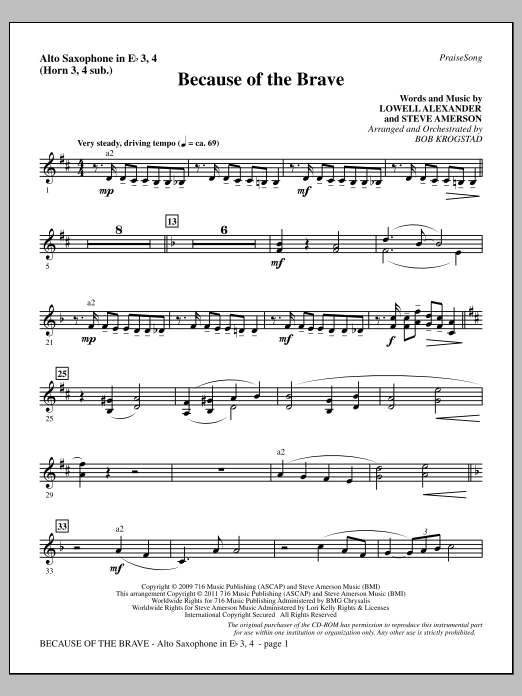 Product picture to: Because Of The Brave - Alto Sax 3-4 (sub. Horn 3-4)