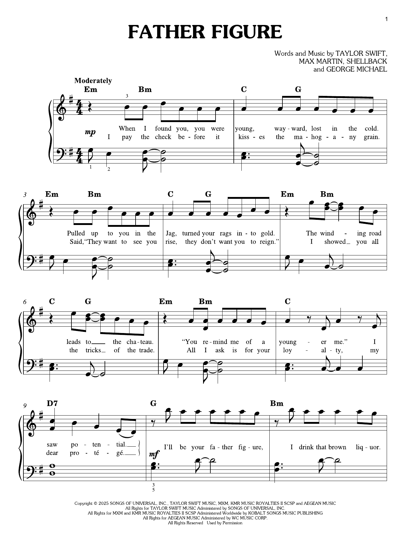 Produktgalerie: Seite 1 von 1 Father Figure, Taylor Swift, Klavier
