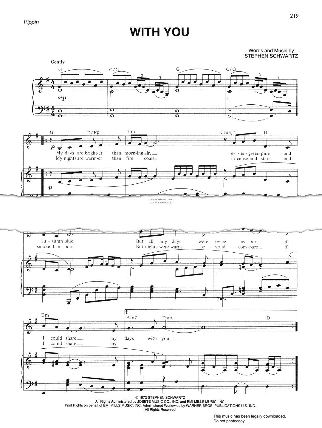 Product gallery: Page 1 of 1 With You (from 'Pippin'), Stephen Schwartz