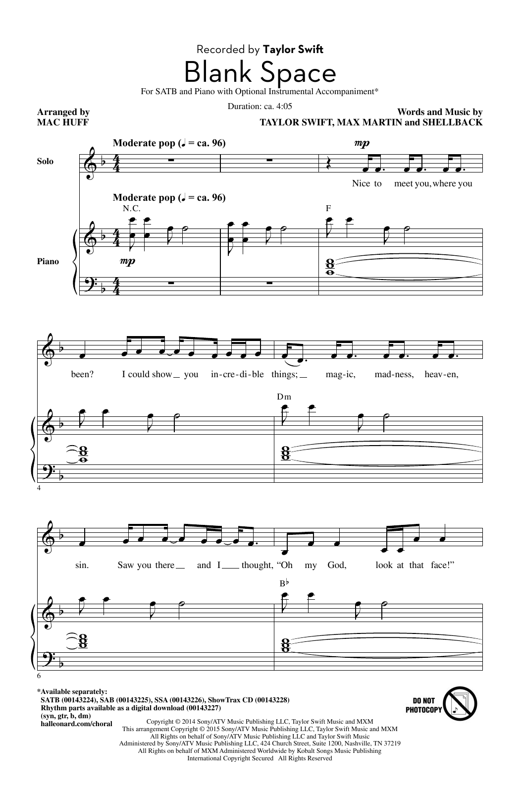 Produktbild zu: Blank Space (arr. Mac Huff)
