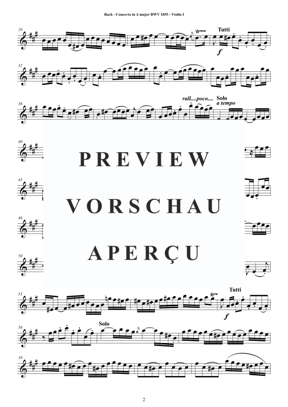 Product gallery: Page 3 of 11 Concerto in A-Dur BWV 1055, , String Quartet - Individual Parts