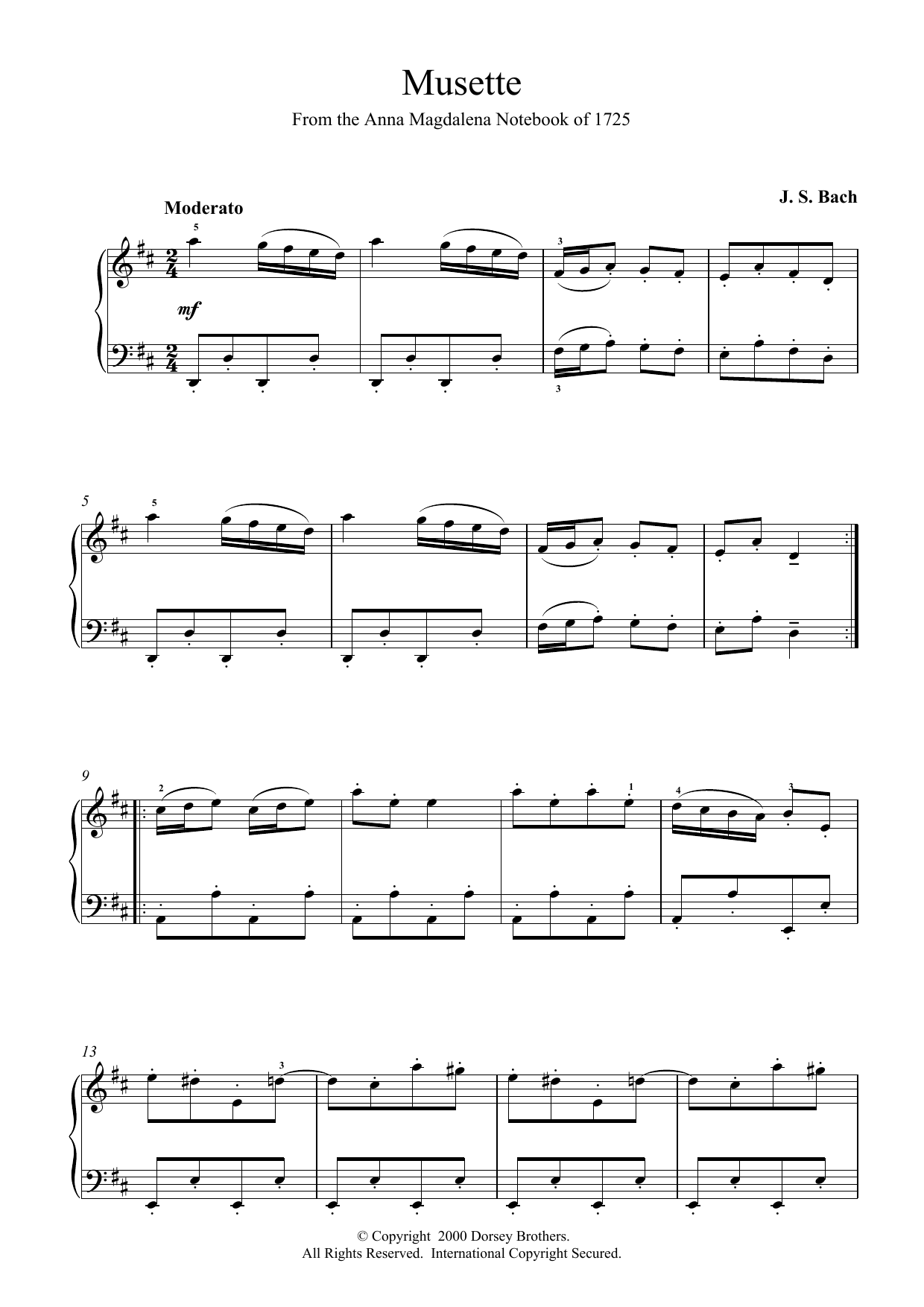 Produktgalerie: Seite 1 von 1 Musette In D Major, BWV App. 126, Johann Sebastian Bach, Klavier