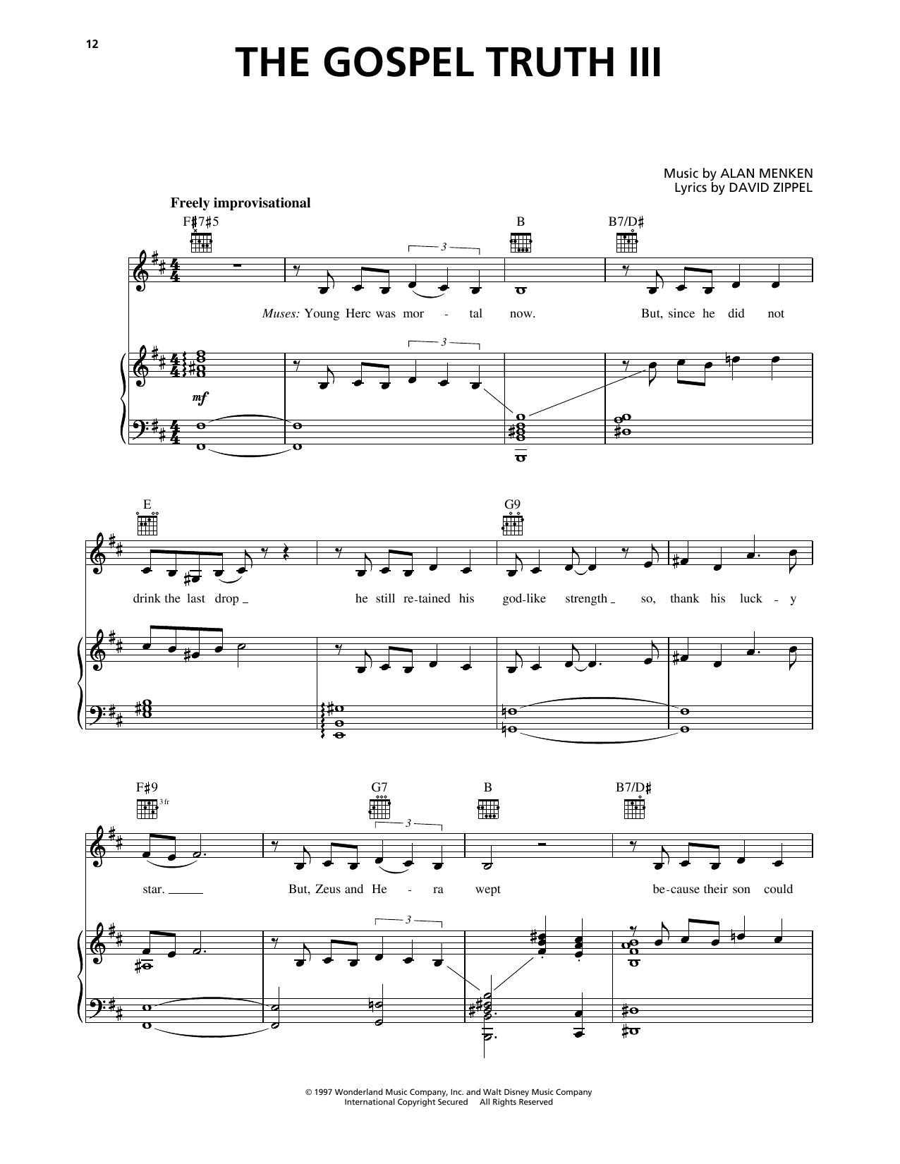 Produktgalerie: Seite 1 von 1 The Gospel Truth III (from Hercules), Alan Menken, Gesang, Gitarre, Klavier