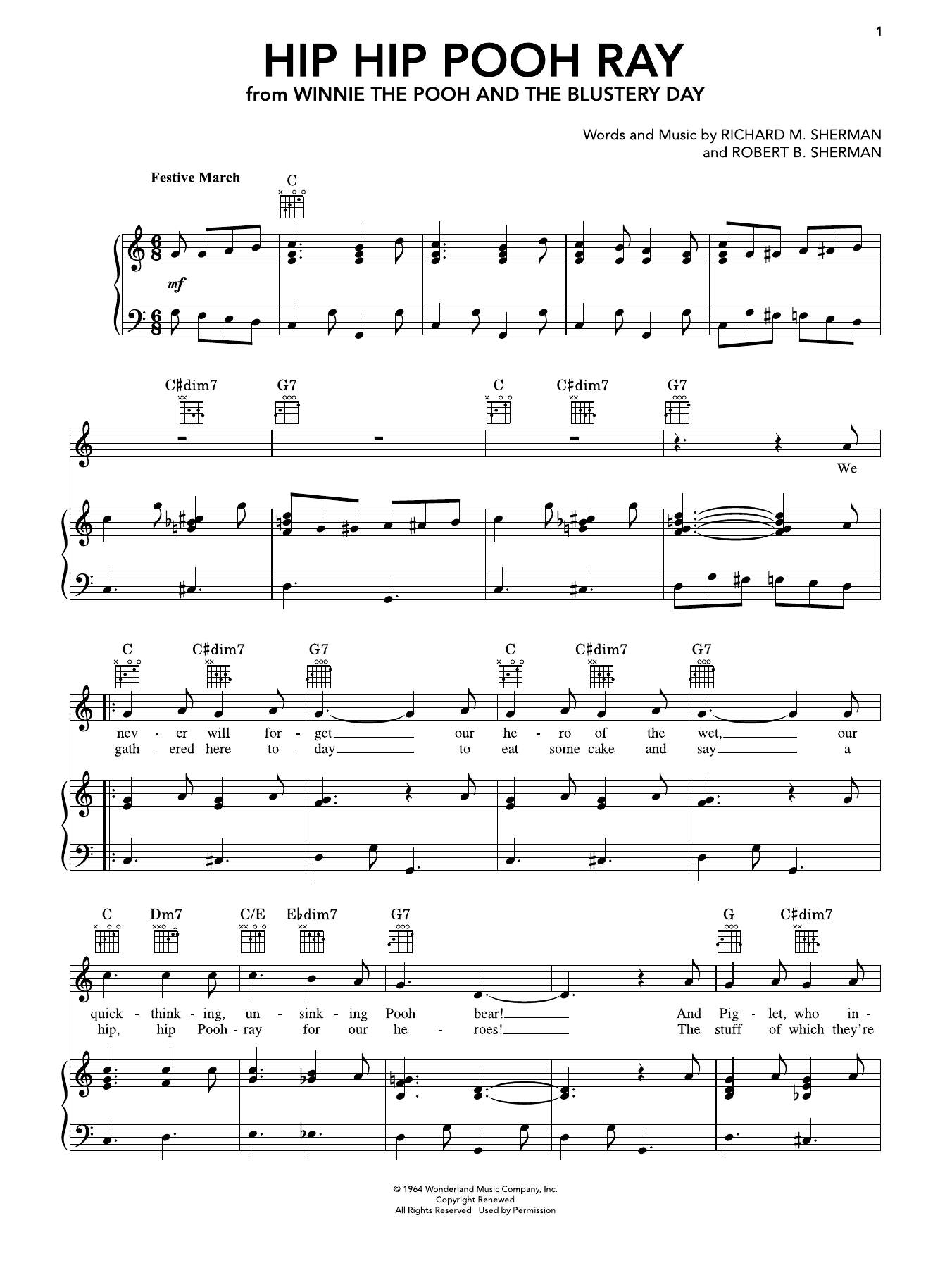 Produktgalerie: Seite 1 von 1 Hip Hip Pooh Ray (from Winnie The Pooh), Sherman Brothers, Gesang, Gitarre, Klavier