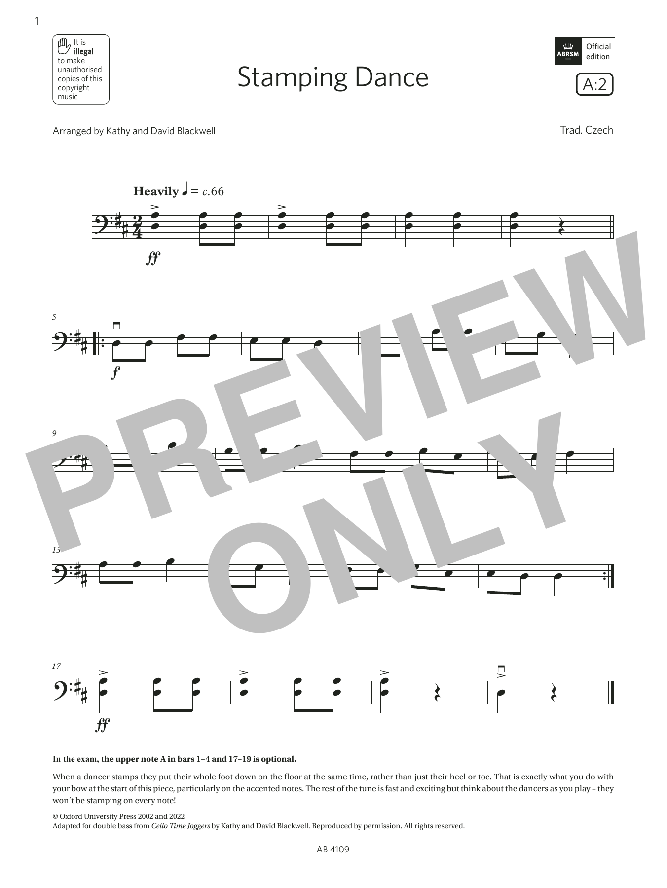 Produktbild zu:  Stamping Dance (Grade Initial, A2, from the ABRSM Double Bass Syllabus from 2024) - Trad. Czech