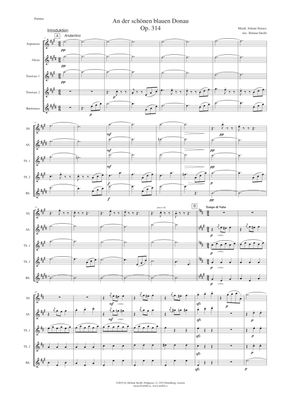 Produktgalerie: Seite 1 von 11 An der schönen blauen Donau, , Saxophonquintett SATTB