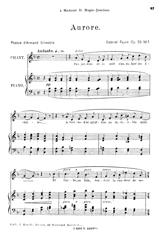 Product picture to: Aurore Op.39 No.1Gabriel Fauré