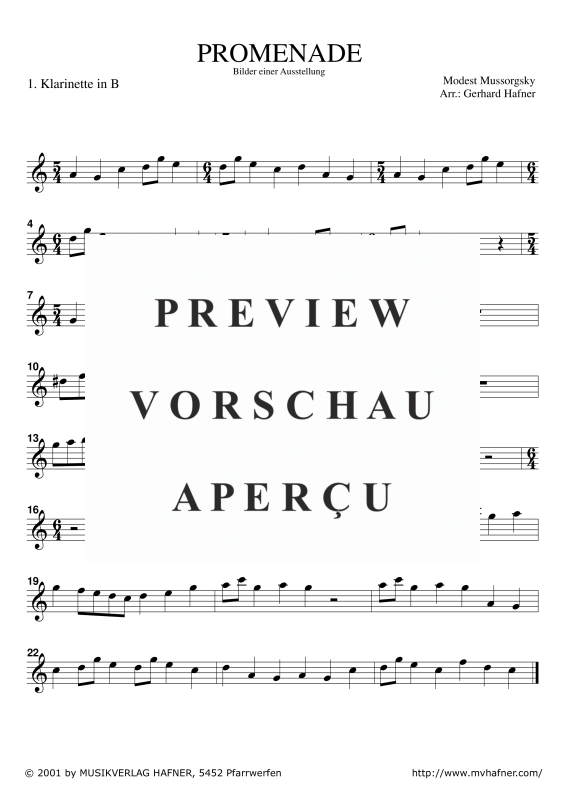 Product gallery: Page 7 of 11 Promenade aus ´Bilder einer Ausstellung´, , (Clarinet Quintet)