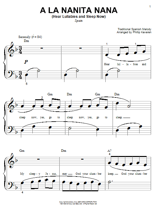 Product picture to: A La Nanita Nana (Hear Lullabies And Sleep Now) (arr. Phillip Keveren)