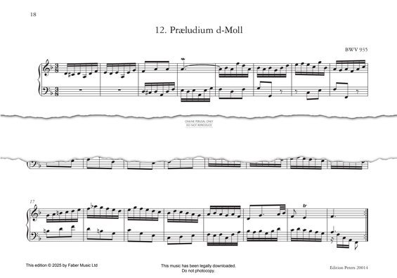 Produktgalerie: Seite 1 von 1 Præludium d-Moll, D minor, BWV 935, Johann Sebastian Bach, Klavier