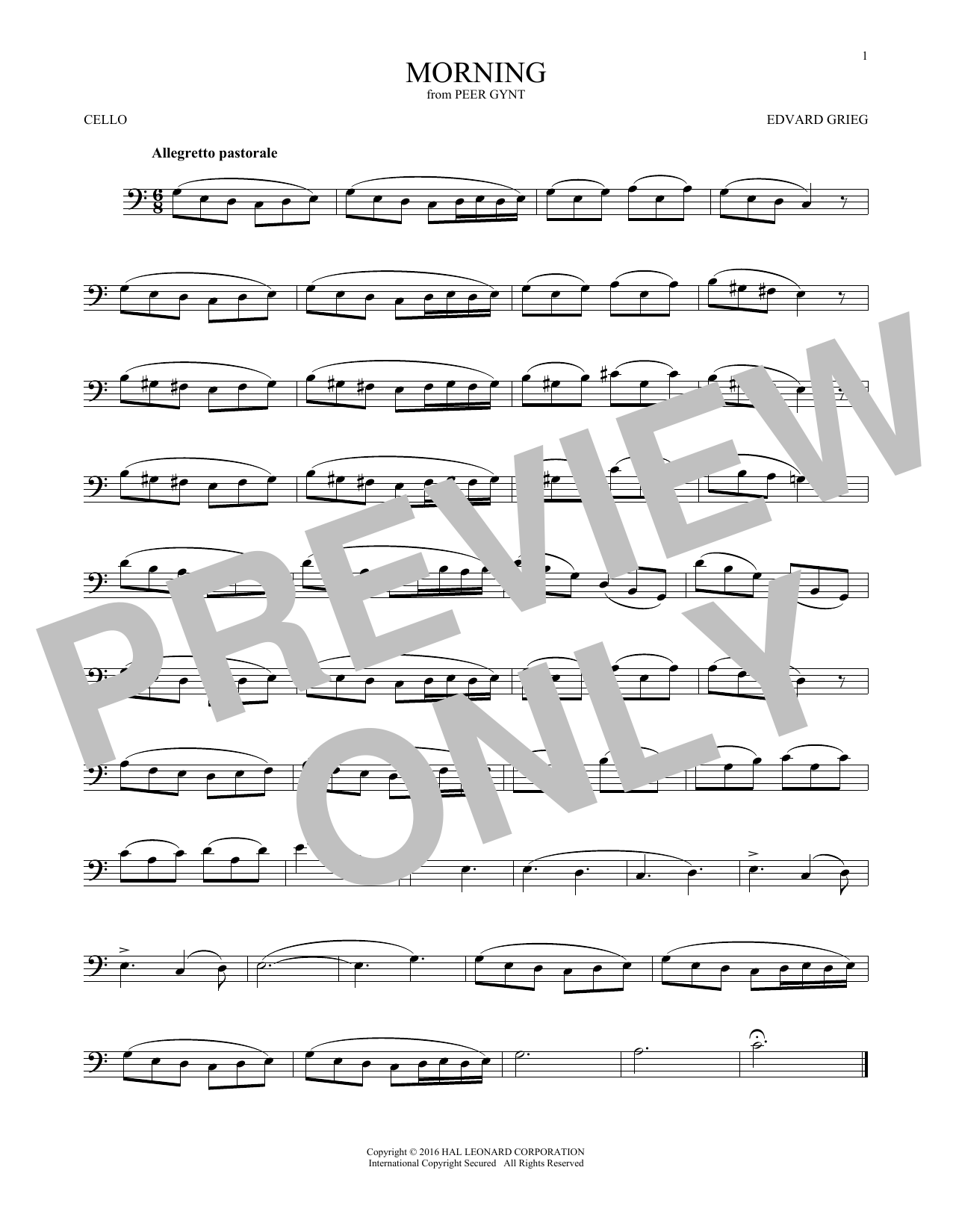 Produktgalerie: Seite 1 von 1 Morning (from Peer Gynt), Edvard Grieg, Violoncello