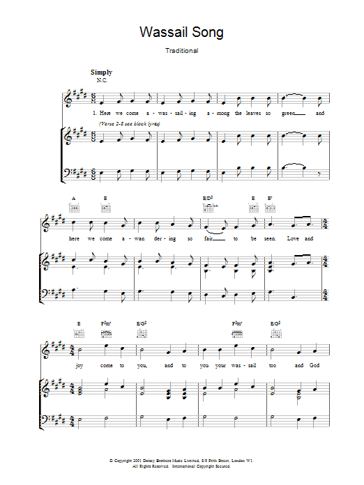 Produktgalerie: Seite 1 von 1 Wassail Song, Traditional, Gesang, Gitarre, Klavier