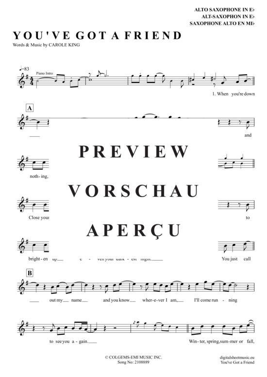 Product gallery: Page 2 of 4 You´Ve Got A Friend , King, Carole, Alto Saxophone