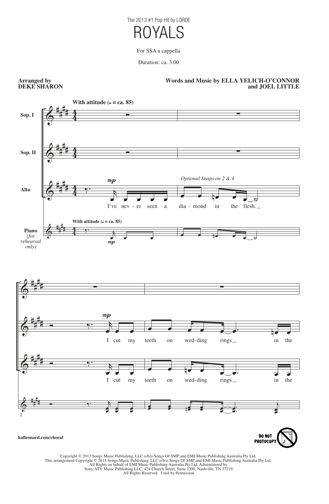Product gallery: Page 1 of 1 Royals (arr. Deke Sharon), Lorde