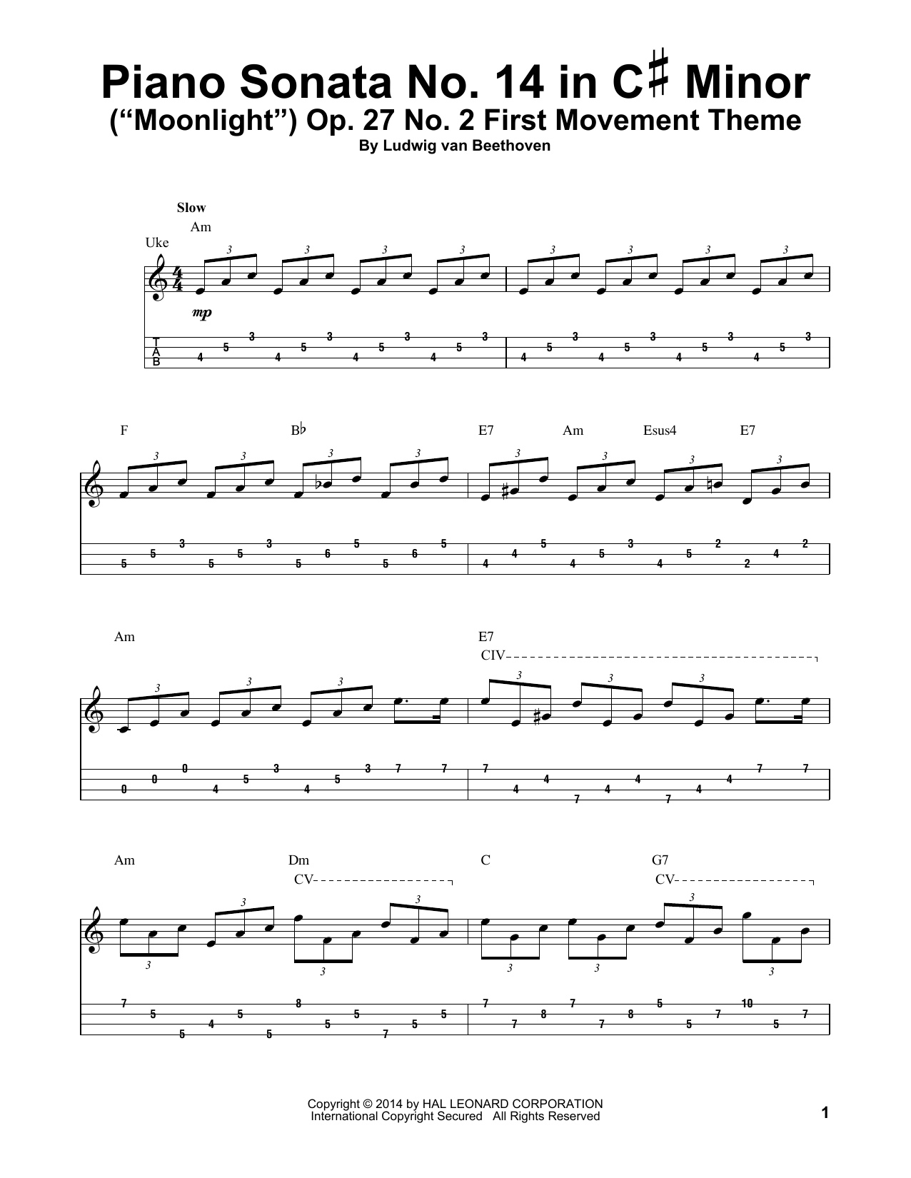Product gallery: Page 1 of 1 Piano Sonata No. 14 In C# Minor (Moonlight) Op. 27 No. 2 First Movement Theme, Ludwig Van Beethoven