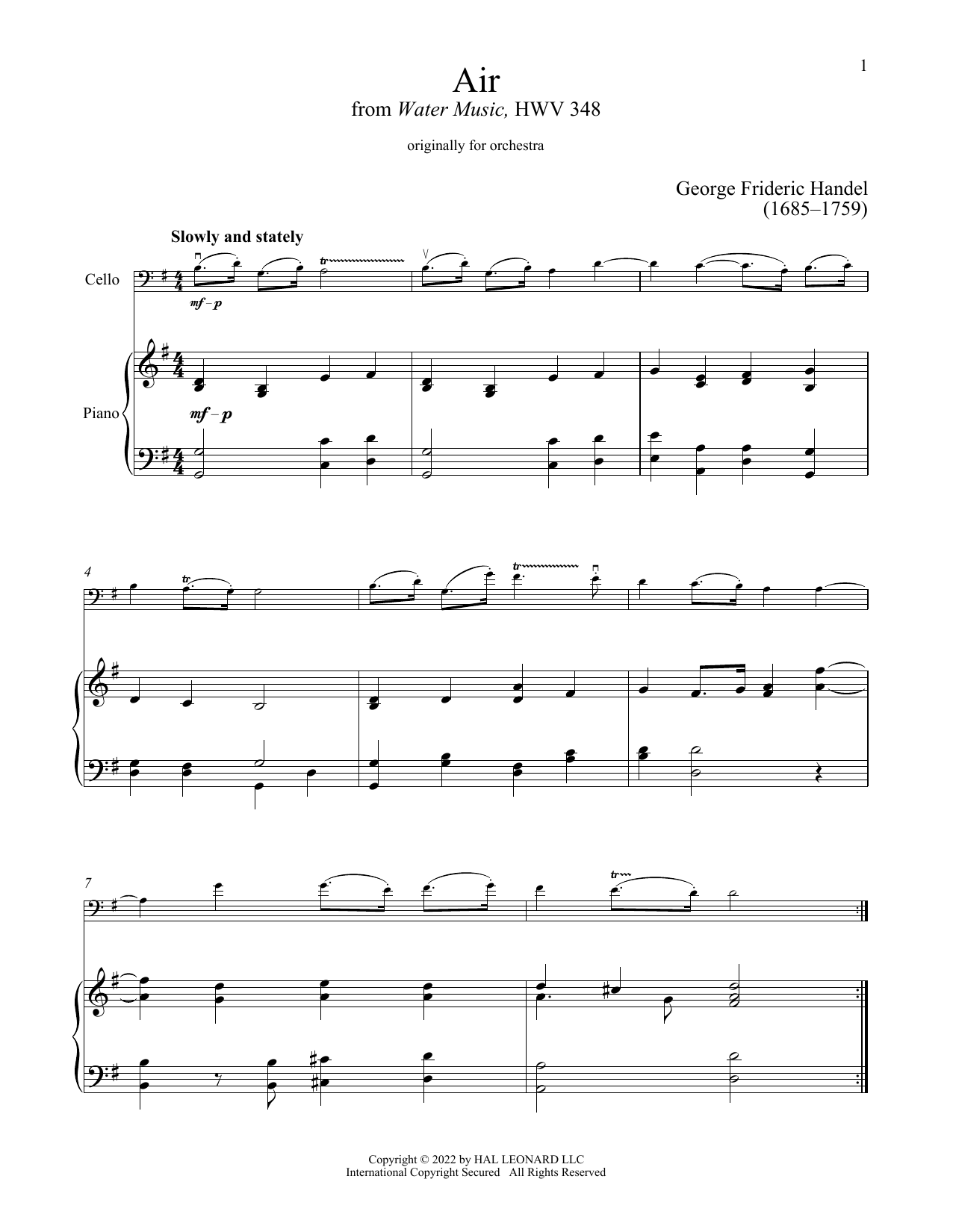 Produktgalerie: Seite 1 von 1 Air, George Frideric Handel, Klavier, Violoncello
