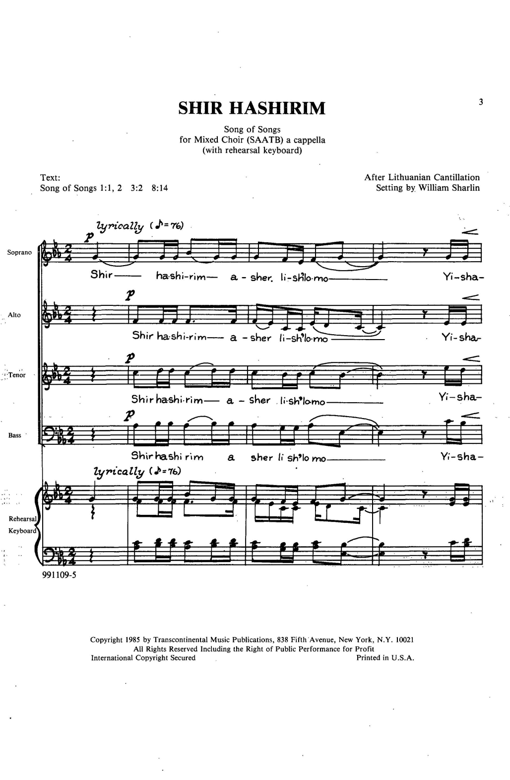 Produktgalerie: Seite 1 von 1 Shir Hashirim (Song Of Songs), William Sharlin, Chor