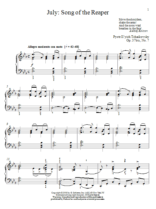 Product gallery: Page 1 of 1 July: Song Of The Reaper, Pyotr Il'yich Tchaikovsky