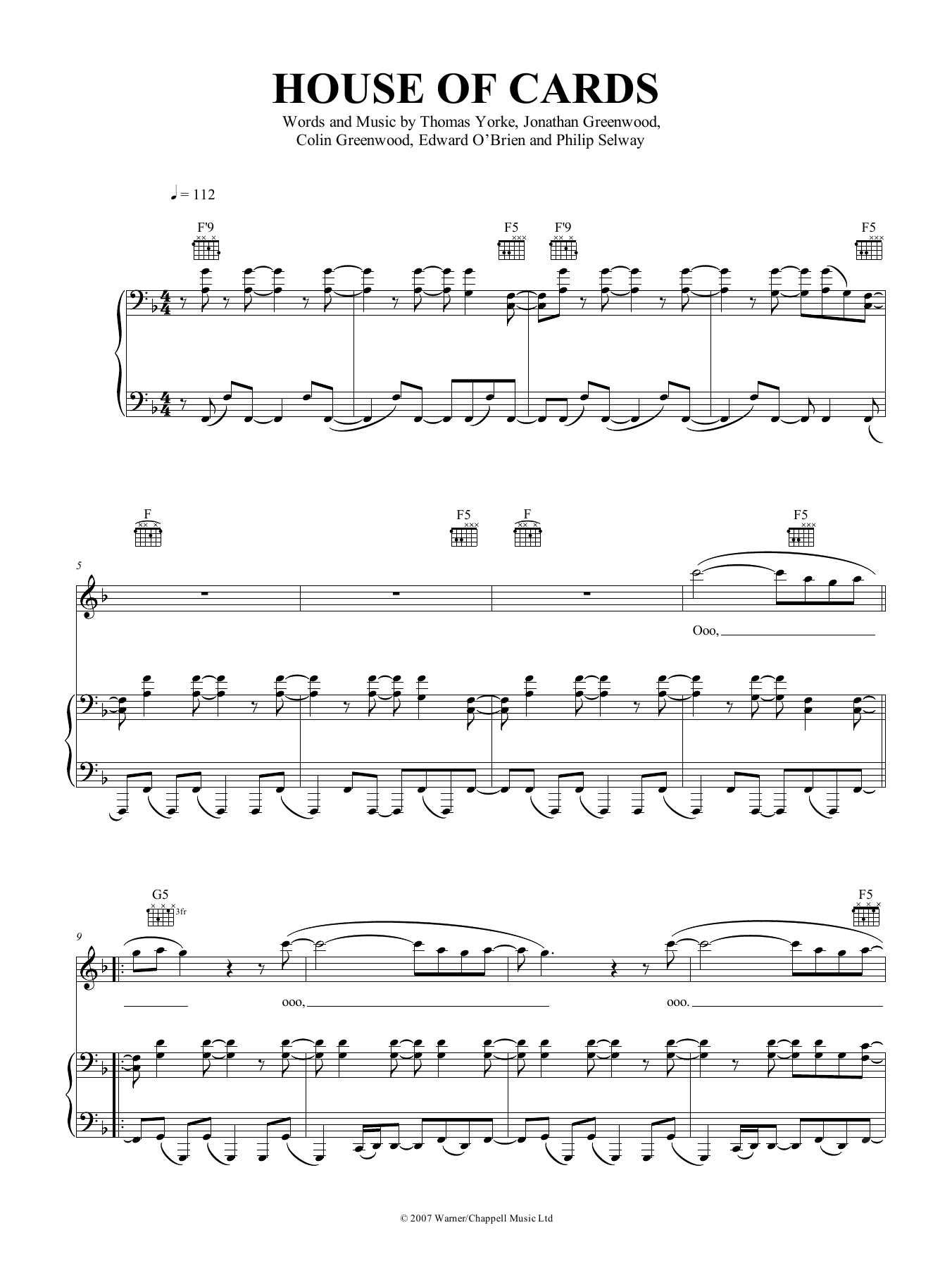 Produktgalerie: Seite 1 von 1 House Of Cards, Radiohead, Gesang, Gitarre, Klavier