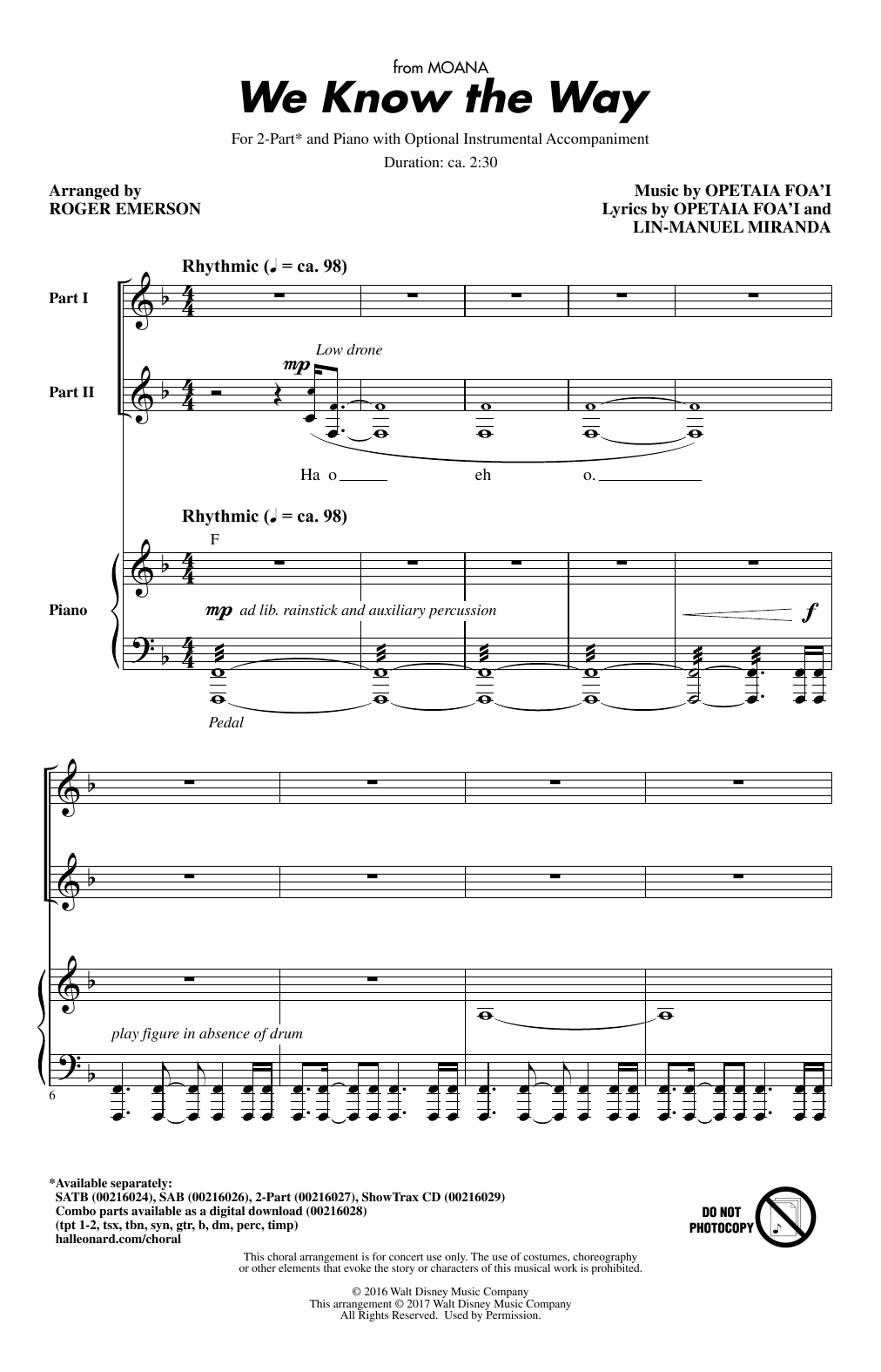 Product picture to: We Know The Way (from Moana) (arr. Roger Emerson)