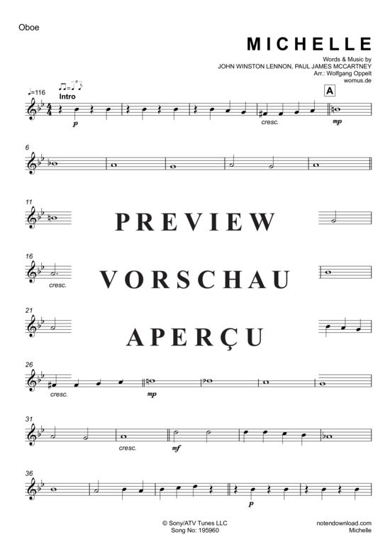 Produktgalerie: Seite 8 von 17 Michelle , Beatles, The, (Holzbläser Quintett)