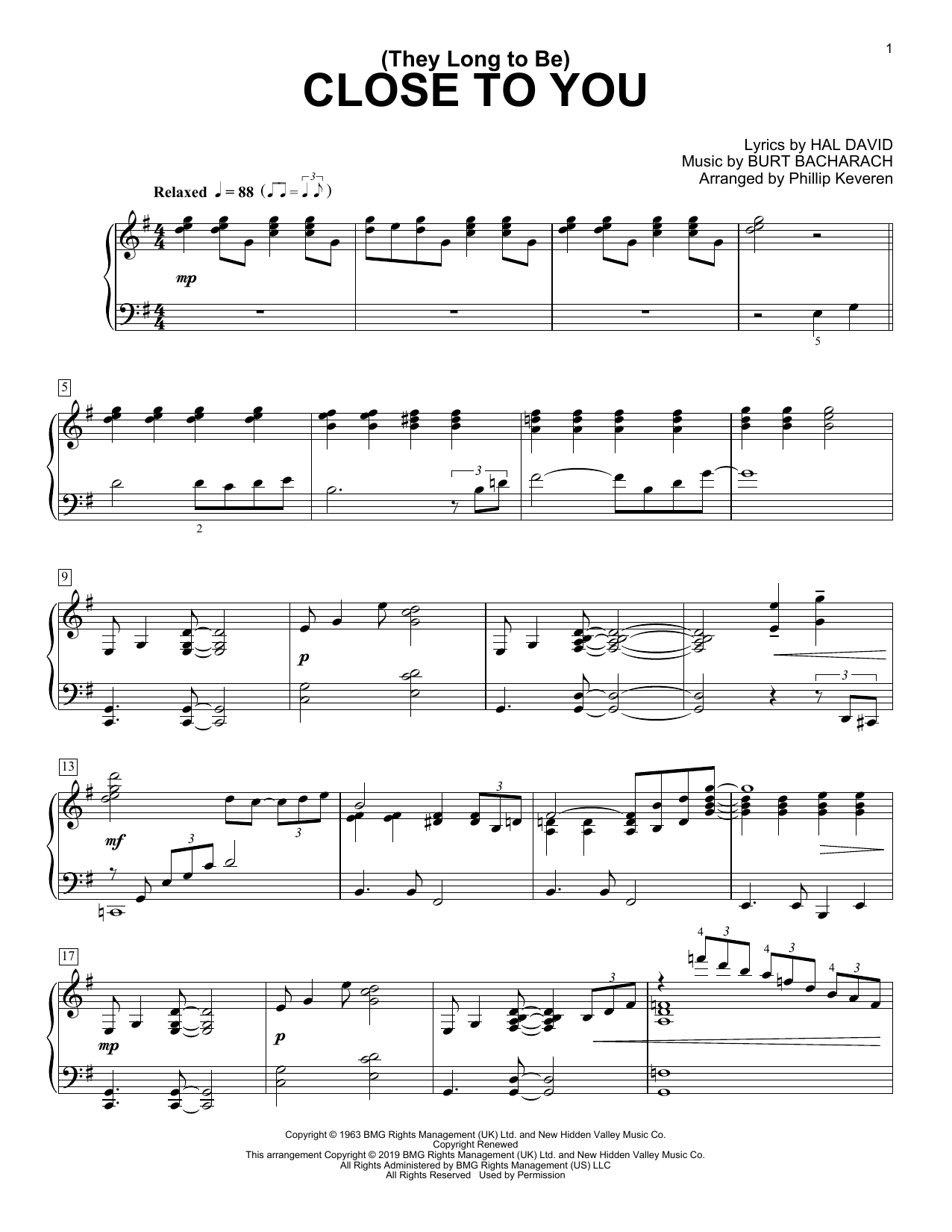 Produktbild zu: (They Long To Be) Close To You (arr. Phillip Keveren)