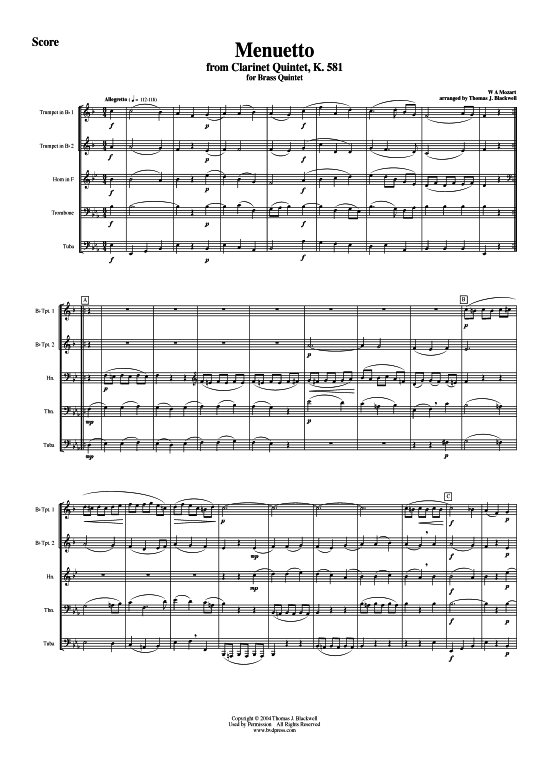 Produktbild zu: Menuetto W. A. Mozart (aus: Klarinettenquintett, KV 581)