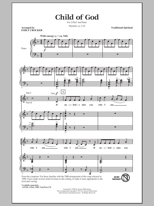 Product gallery: Page 1 of 1 Child Of God (arr. Emily Crocker), Traditional Spiritual