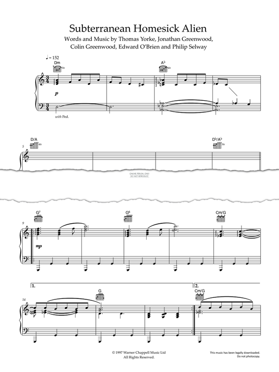 Produktgalerie: Seite 1 von 1 Subterranean Homesick Alien, Radiohead, Gesang, Gitarre, Klavier