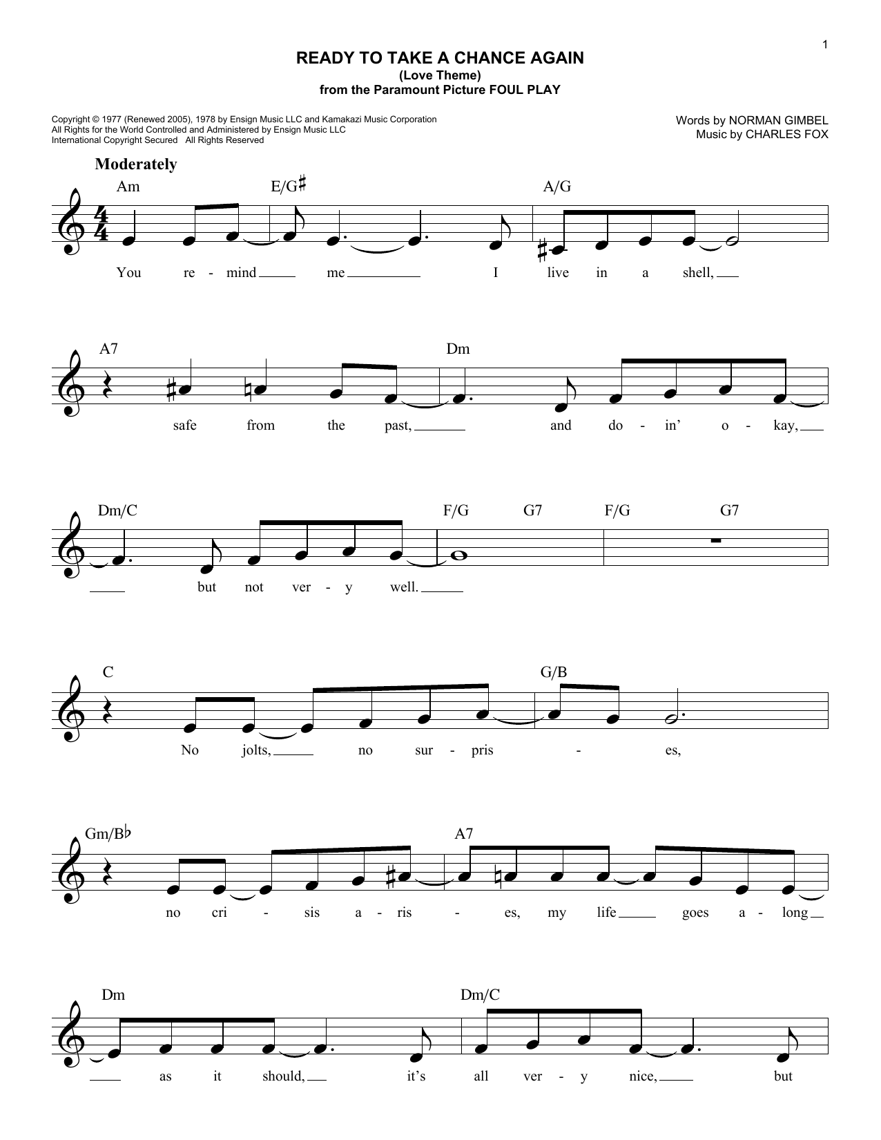 Produktbild zu: Ready To Take A Chance Again (Love Theme) (from Foul Play)