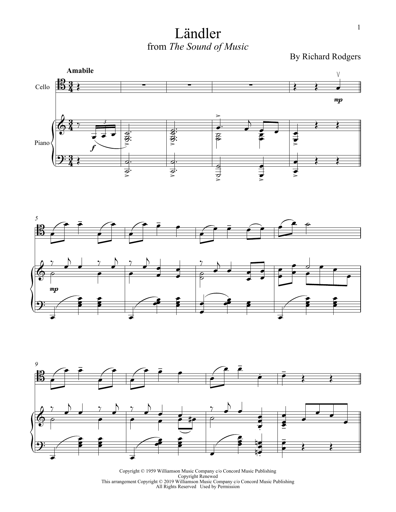 Produktgalerie: Seite 1 von 1 Landler (from The Sound of Music), Rodgers & Hammerstein, Klavier, Violoncello