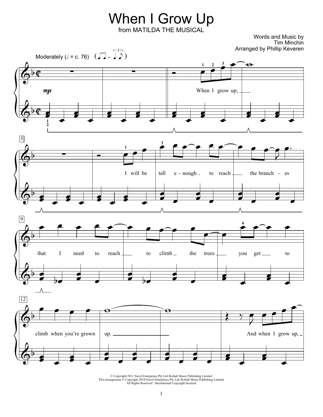 Product picture to: When I Grow Up (from Matilda The Musical) (arr. Phillip Keveren)