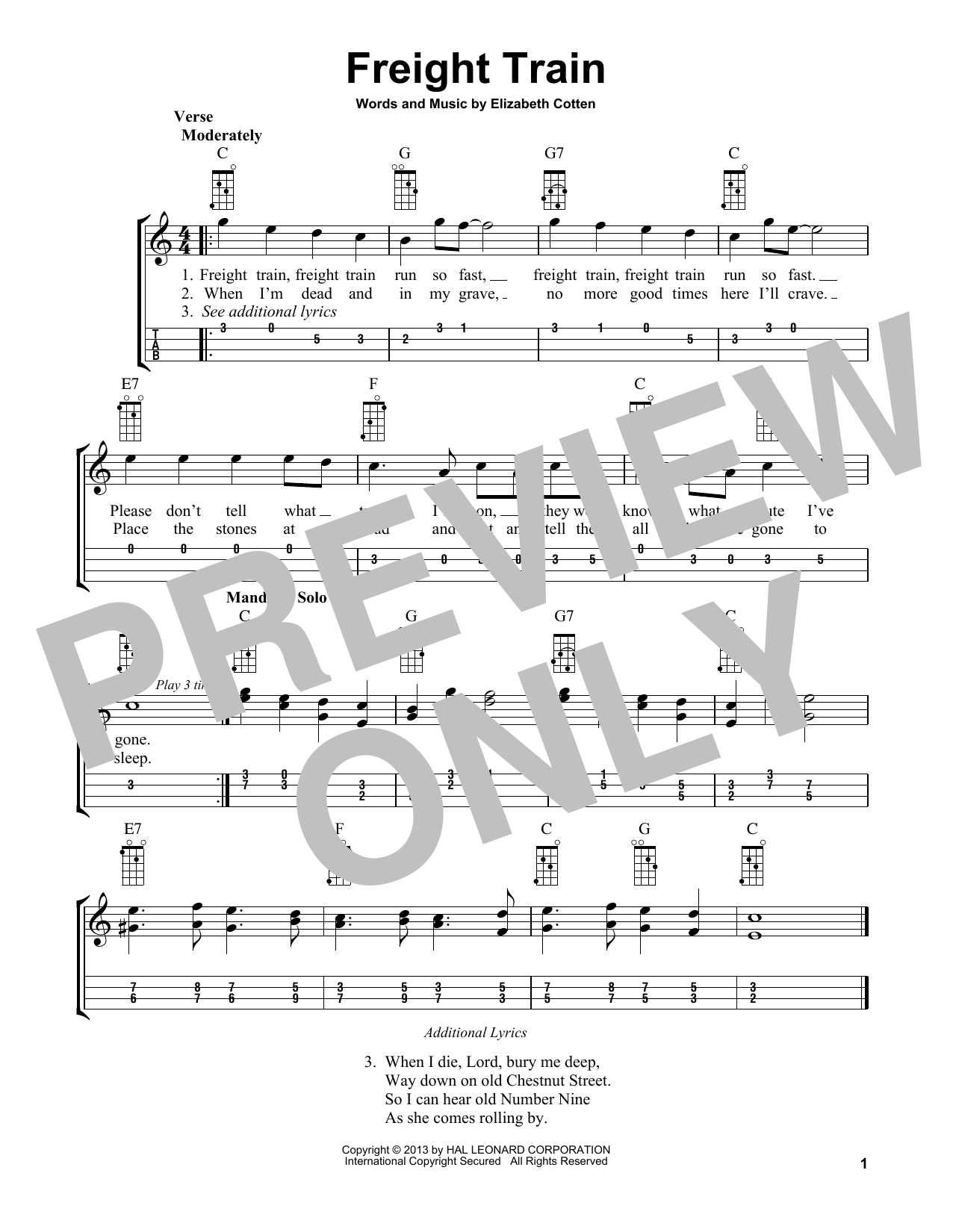 Produktgalerie: Seite 1 von 1 Freight Train (arr. Bobby Westfall), Elizabeth Cotten
