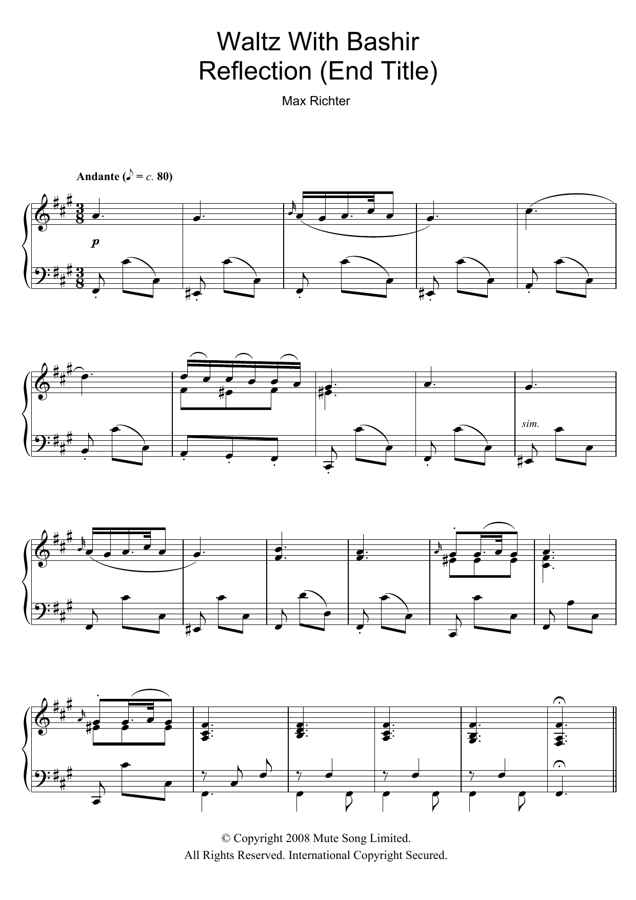 Product gallery: Page 1 of 1 Andante / Reflection (after Schubert D.959) (End Title from Waltz With Bashir), Max Richter