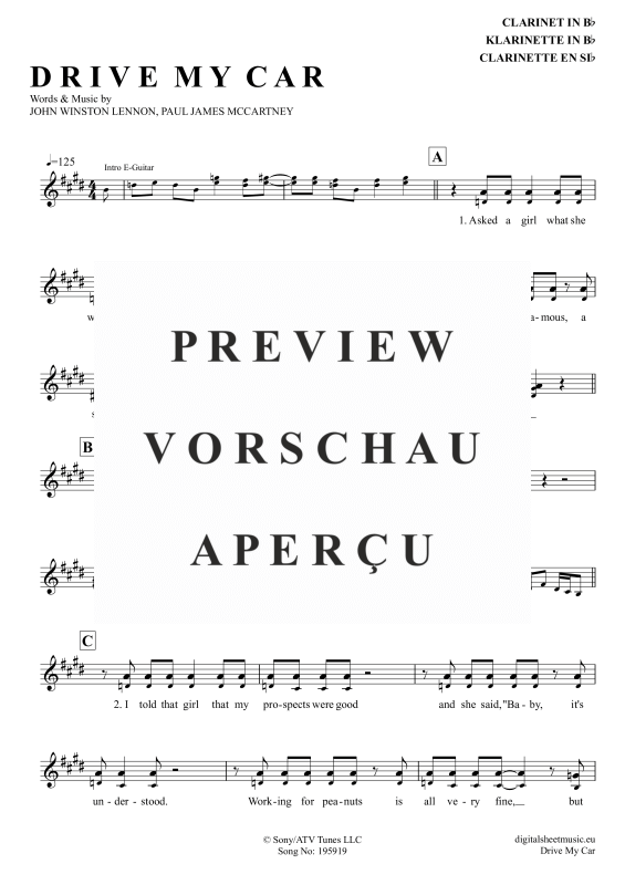 Product gallery: Page 2 of 4 Drive My Car, Beatles, The, Klarinette in B