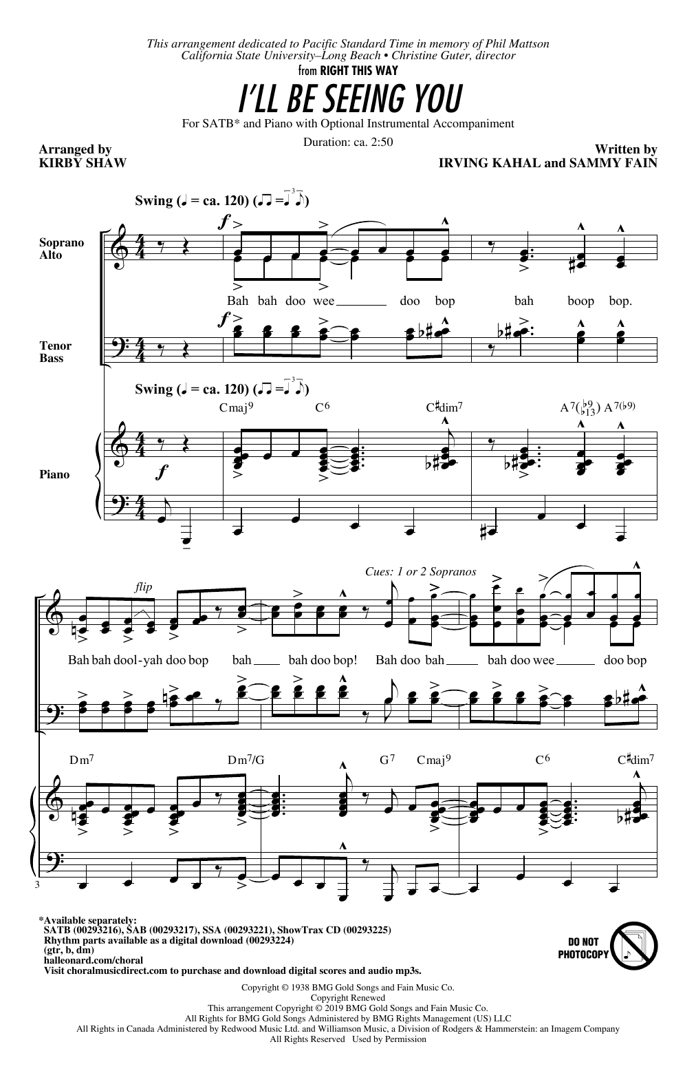 Produktbild zu: I'll Be Seeing You (arr. Kirby Shaw)