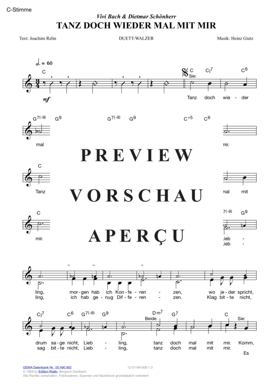 Produktgalerie: Seite 3 von 15 Tanz doch wieder mal mit mir , Bach, Vivi/Schönherr, Dietmar, (Melodie-Stimmen in C/B/Es)