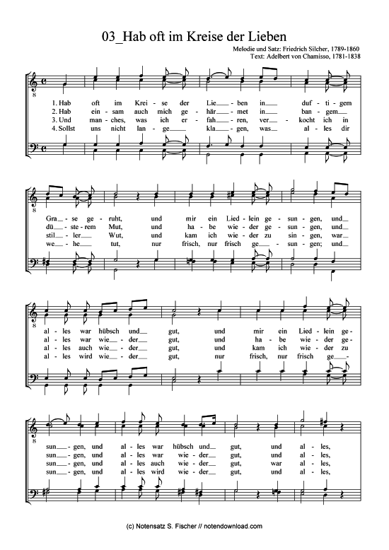 Hab Oft Im Kreise Der Lieben Akkorde Hab oft im Kreise der Lieben - Noten von Friedrich Silcher (1789-1860