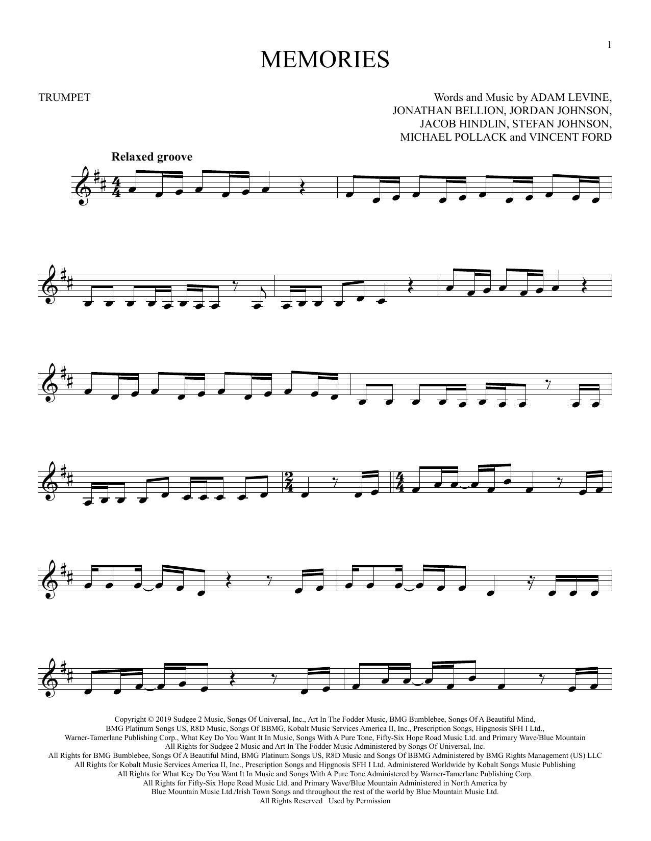 Produktgalerie: Seite 1 von 1 Memories, Maroon 5, Trompete