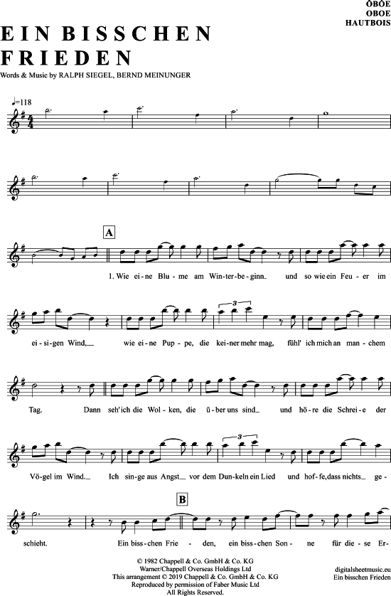 Produktgalerie: Seite 1 von 4 Ein Bisschen Frieden , Nicole, (Oboe)