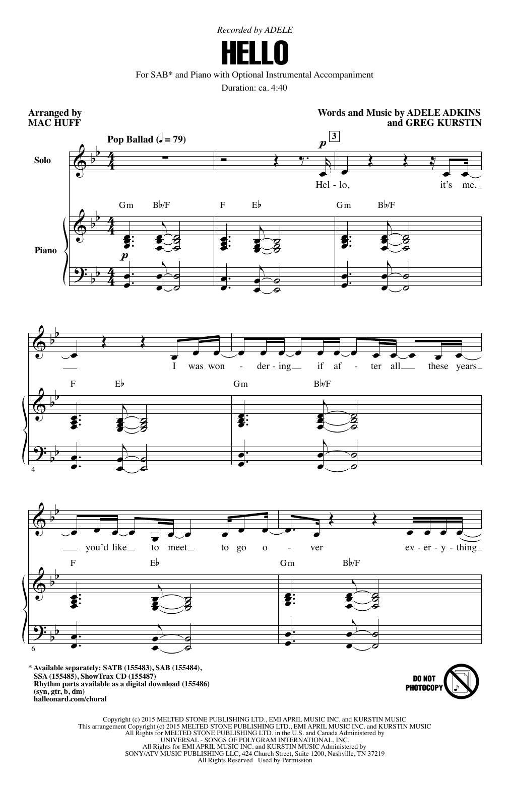 Produktgalerie: Seite 1 von 1 Hello (arr. Mac Huff), Adele, Chor