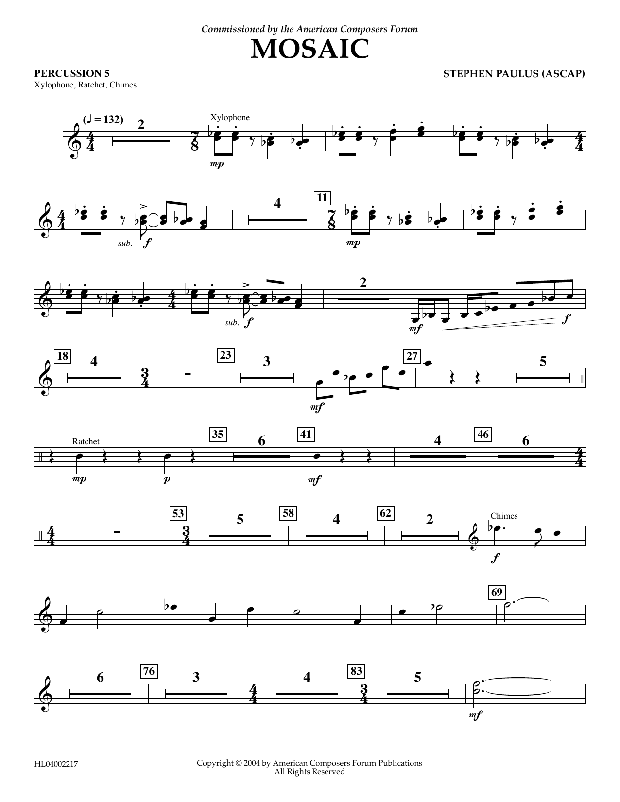 Produktgalerie: Seite 1 von 1 Mosaic - Percussion 5, Stephen Paulus, Ensemble