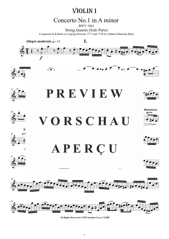 Product gallery: Page 2 of 11 Concerto No. 1 in A minor BWV 1041, , String Quartet